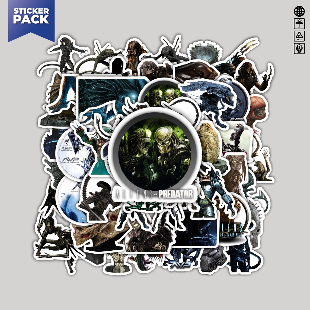 

[100PCS]Stiker Pack Stiker Movie Series Alien vs Predator Karakter Mix 2 Aesthetic Vinyl Anti Air Dekorasi Sticker Laptop Buku Journal Koper Helm Casing HP Gitar Helm Skateboard
