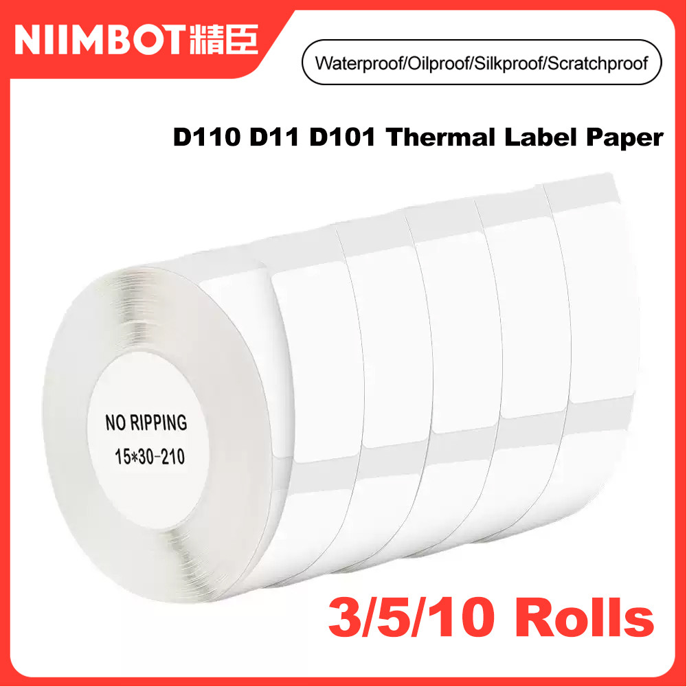 

Niimbot D11 D110 Paper Rolls Thermal Label Printer Waterproof Self Adhesive Date Price 15mm*30mm D101 Label Sticker 3/5/10Roll