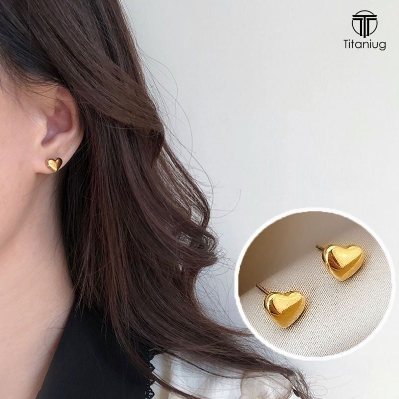 TG  Anting Titanium Anti Karat Anti Luntur Premium Hati Sederhana Anting-anting Titanium Emas Bentuk