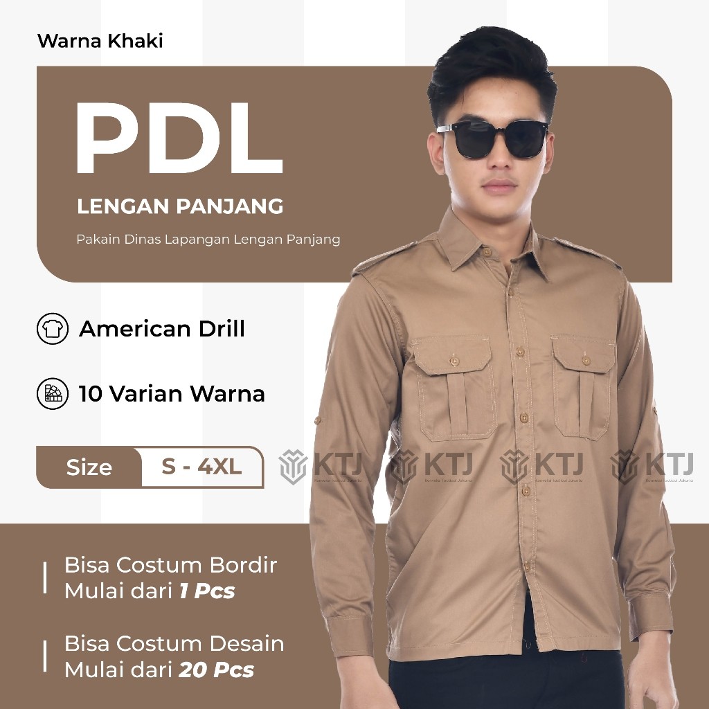 AXULE Baju Kemeja PDL PDH Seragam Dinas Pakaian Kerja Lapangan Lengan Panjang Pria Wanita Bisa Bordi