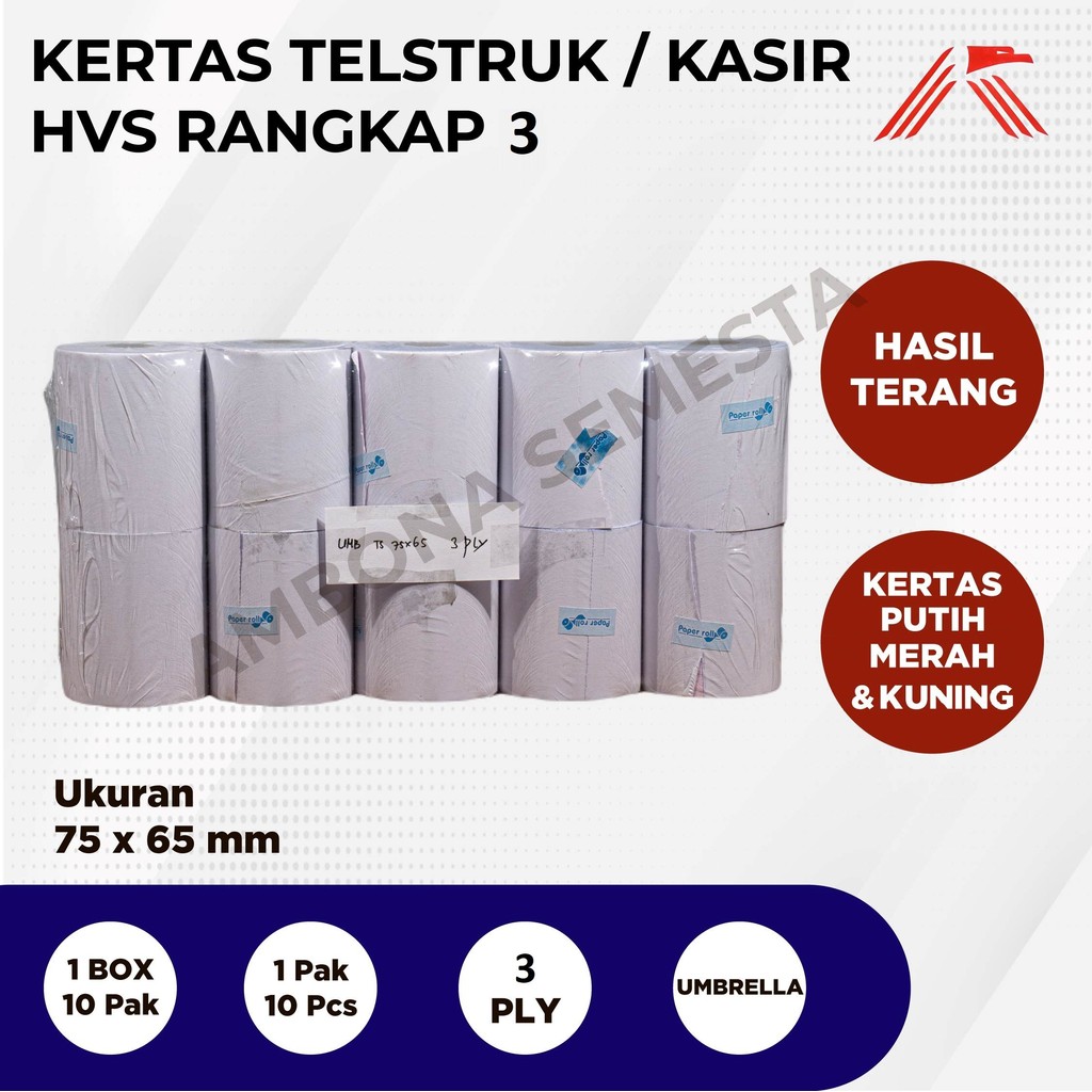 

Kertas Kasir / Telstruk Umbrella 75x65 3 Ply @10 Pcs