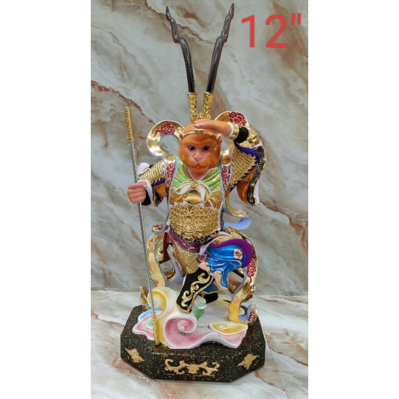 patung dewa kera sakti / sun go kong- tai sing - kayu taiwan - 12inch