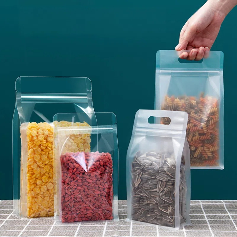 

10/50pcs Food Packaging Ziplock Bags Transparent with Handle Stand Up Sealed for Candy Nuts Storage Reusable Zip Lock Pouch