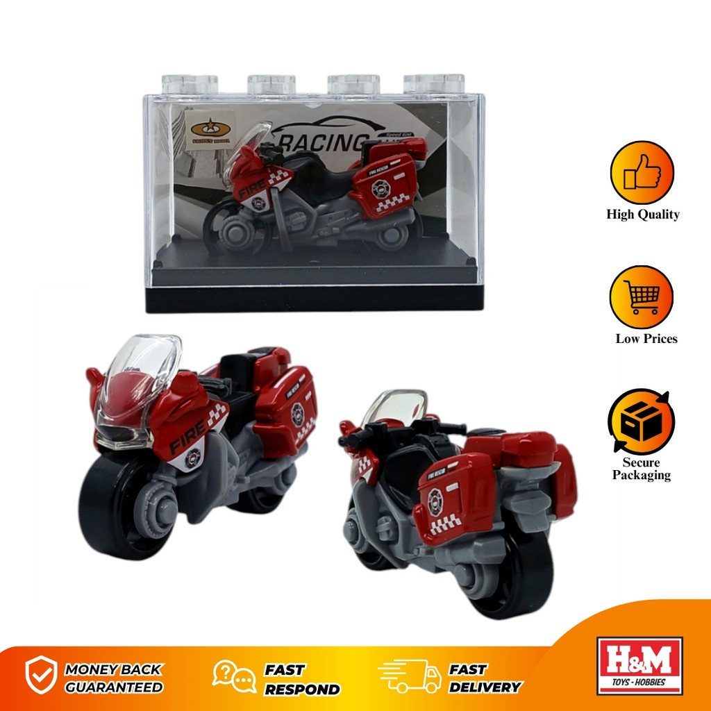 Diecast Motor Police Merah #2 - Mainan Kendaraan Motor Polisi - Kemasan Acrilic