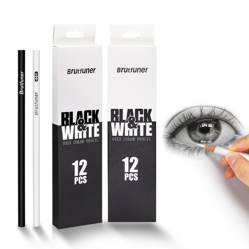 

Pensil Warna Black & White Brutfuner 12 Pcs / 12 Pensil Sketsa Hitam & Putih