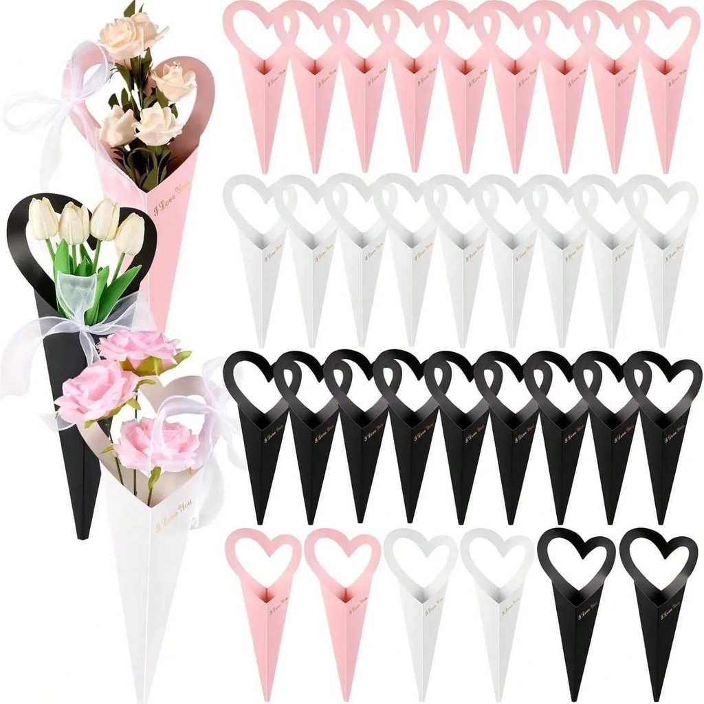 

36 pieces bouquet bag, gift decoration, DIY heart shape single flower sleeve bouquet bag florist packaging