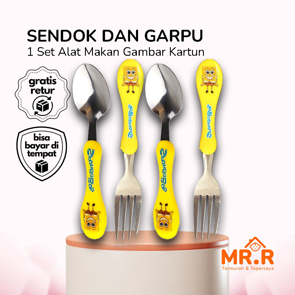 Alat Makan Anak Kartun Food Grade Sendok Garpu Kartun Karakter Ceria Nyaman Digenggam Favorit Si Kec