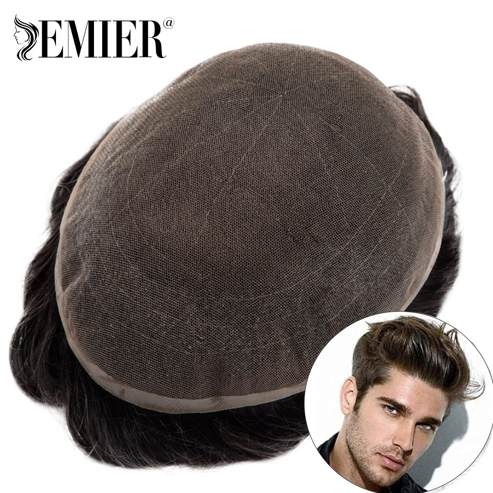 New Full Lace Men Toupee French Lace Base Human Hair Systems Men's Wig Breathable Male Capillary Pro
