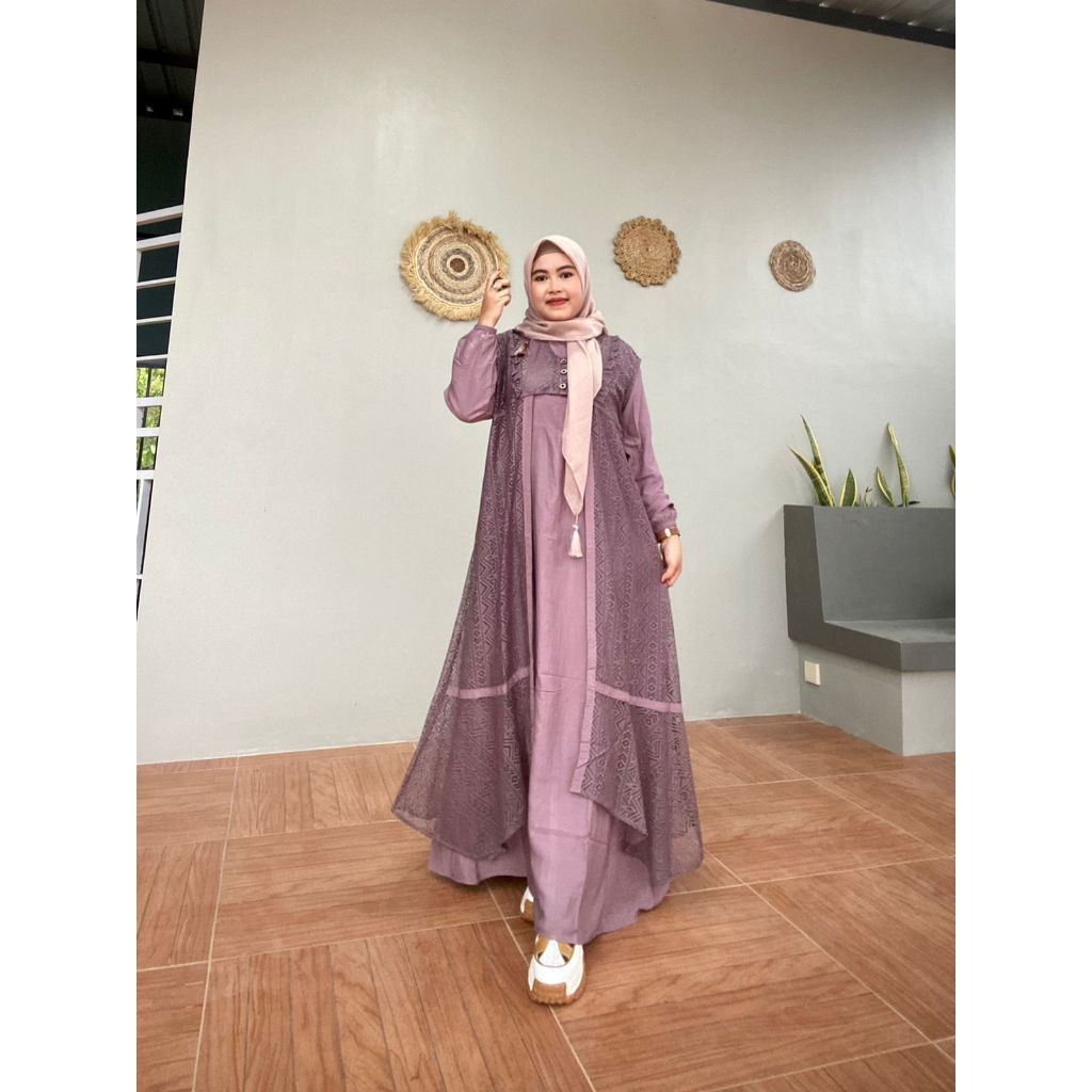 Gamis Amanda Najwa Outer Brokat Premium Mix  Rayon Twill Premium Polos