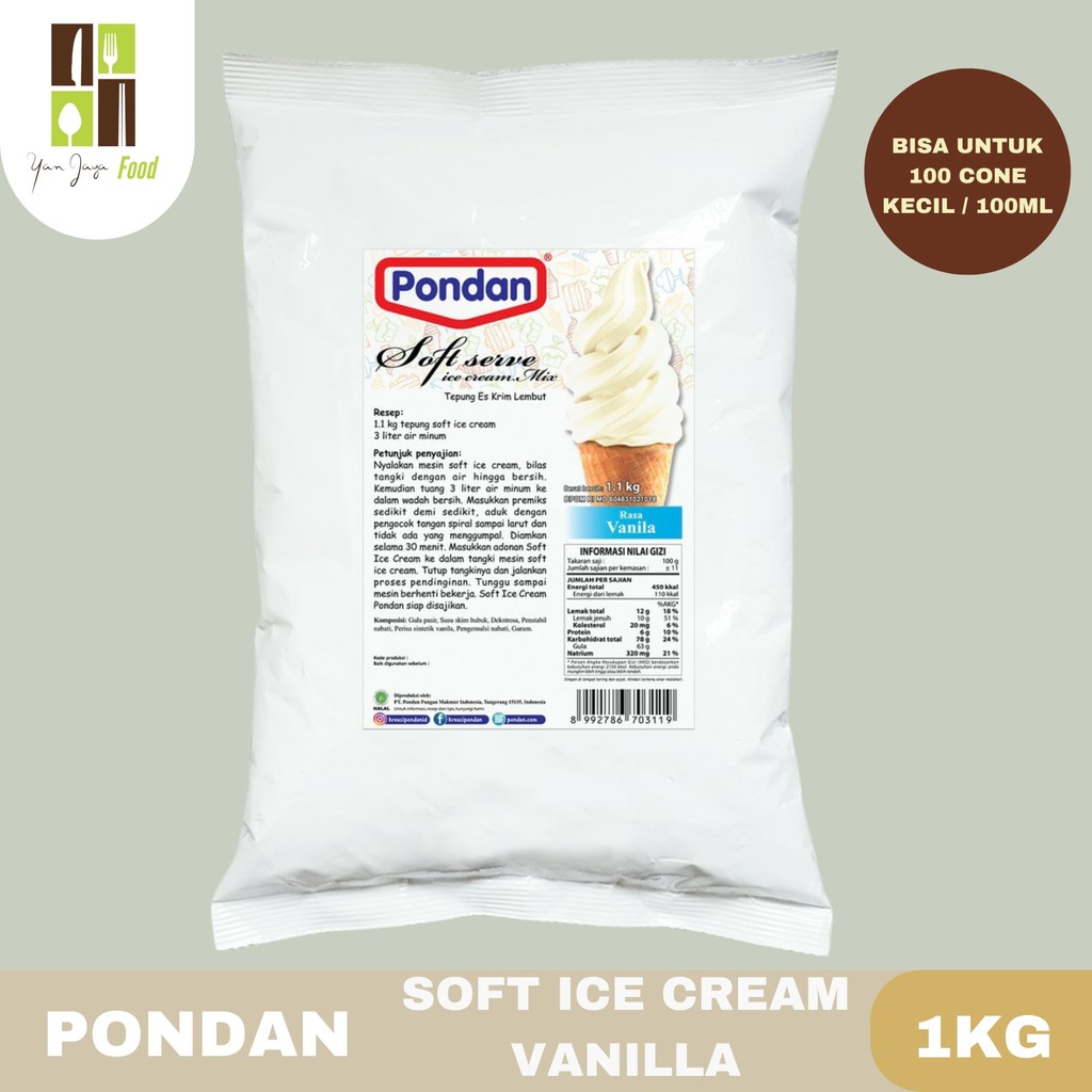 

Pondan Soft Serve Ice Cream 1Kg Powder Eskrim Rasa Vanilla / Pondan Premix Es Krim Cone Vanilla