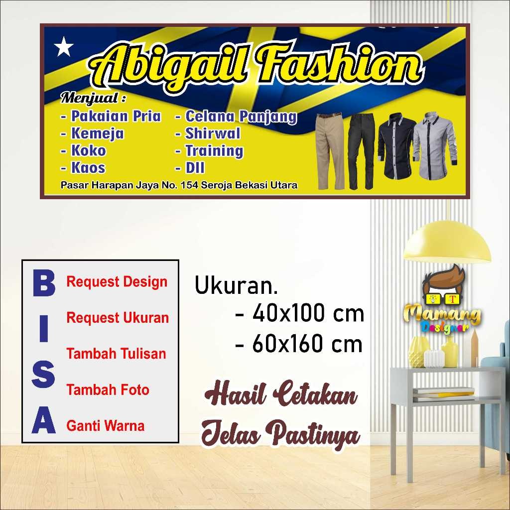 backdrop Custom Banner Spanduk MMT Toko Pakaian Pria dan Celana bb