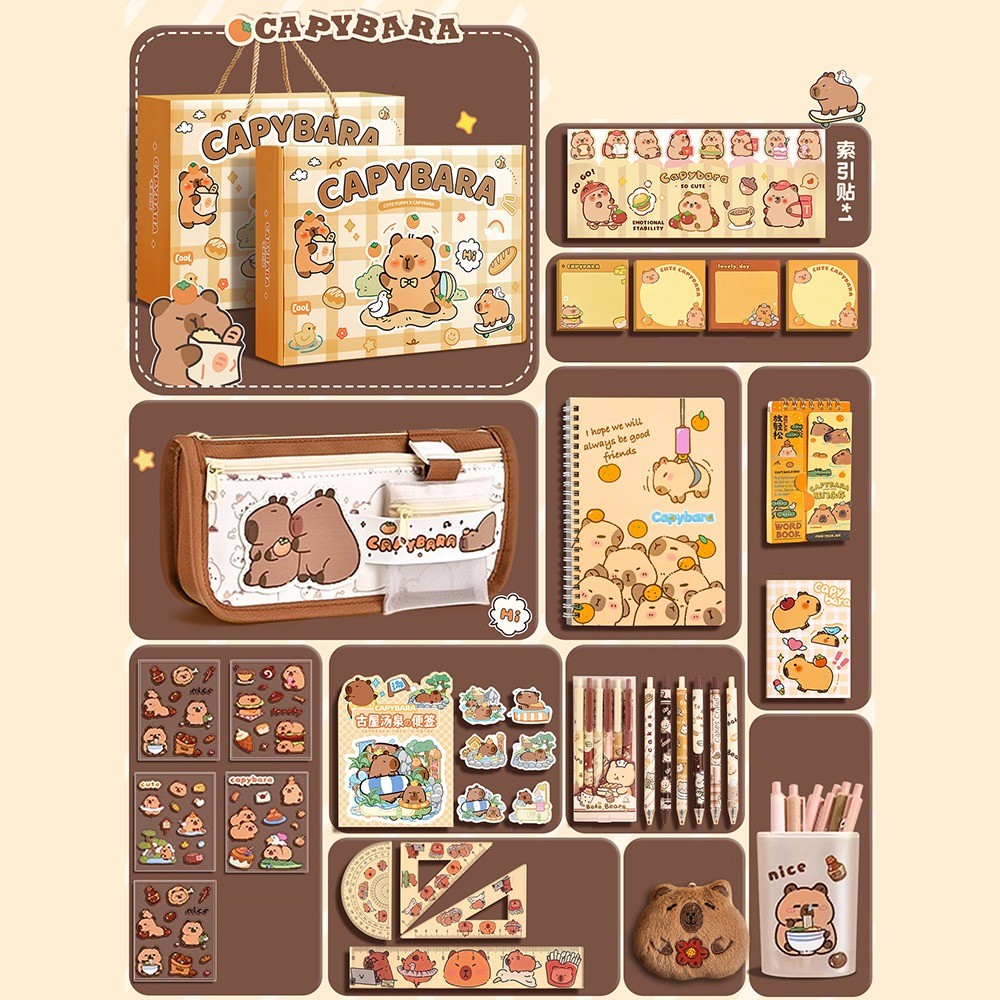 

Large Capacity Gift Box Capybara Stationery Set Abundant Pencil Case Study Stationery Cute Back-to-school Gift Kit for Students