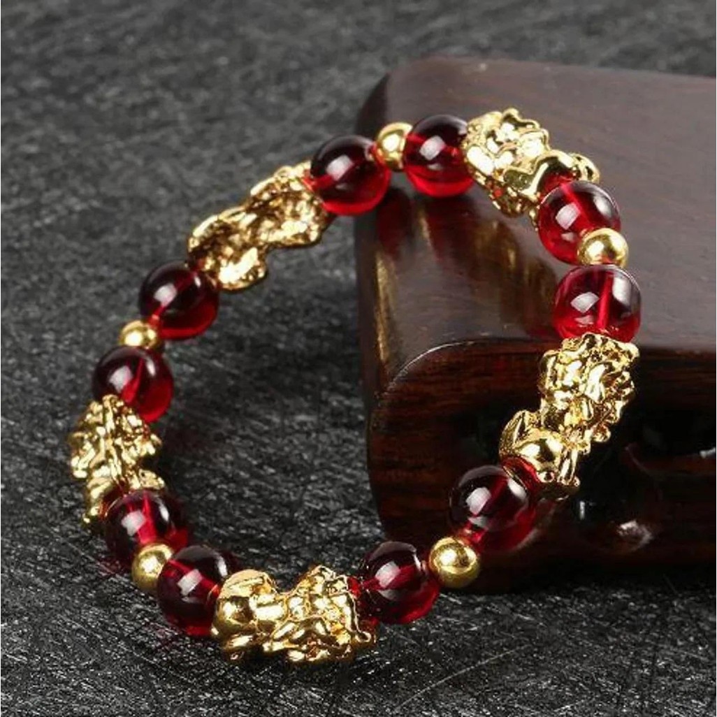 Customizable Lucky Wealth Bracelet Pixiu Red Garnet
