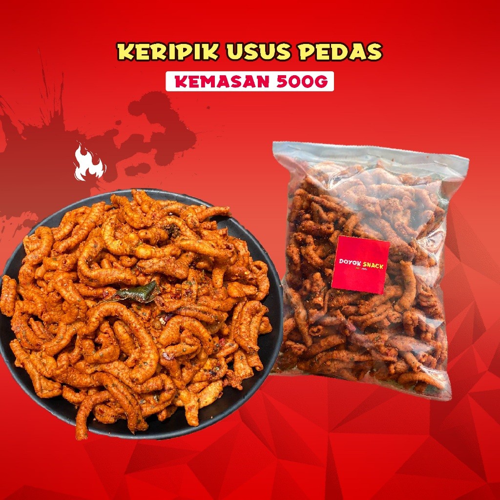 

TERBARU 500G Keripik Usus Ayam Pedas Extra Daun Jeruk Original Asin cap Doyok Snack Kripi