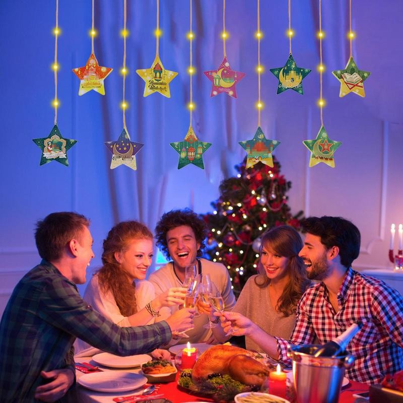

Eid Decorative Lights Holiday Stars Moon LED Lights Ornament Eid Decorations Pendant Battery Operated Ambient Lighting Party