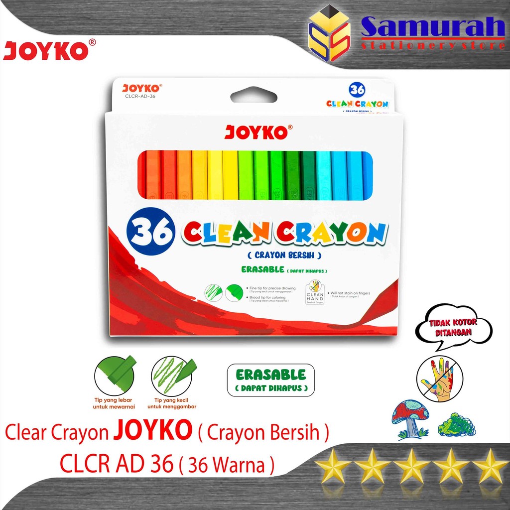 

Clean Crayon CLCR AD 36 Colors / Krayon Bersih 36 Warna Dapat Dihapus / Kerayon Pewarna tanpa kotor tangan