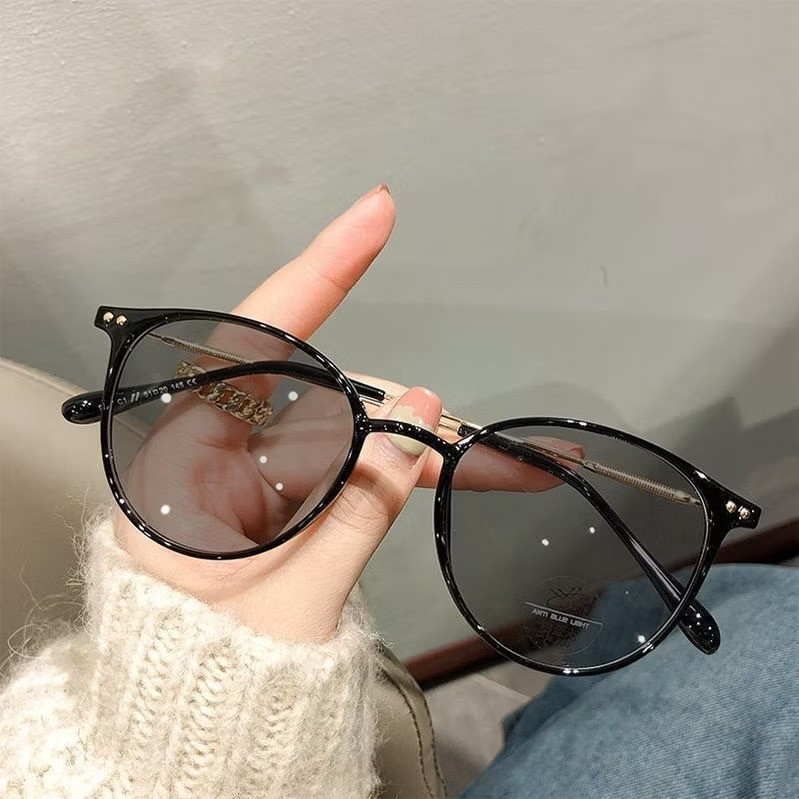 HZ Kacamata Photochromic Anti Radiasi Blue Ray Gaya Korea Bentuk Bulat Bahan Metal Pria Wanita K76