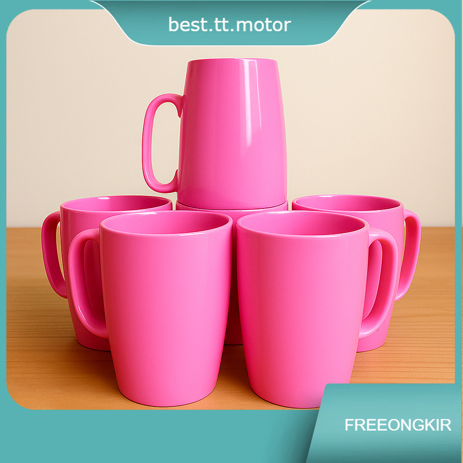 Mug Melamin Cangkir Gagang Kopi Gelas Mug 400ml Mug Semi Melamin Gagang Hitam