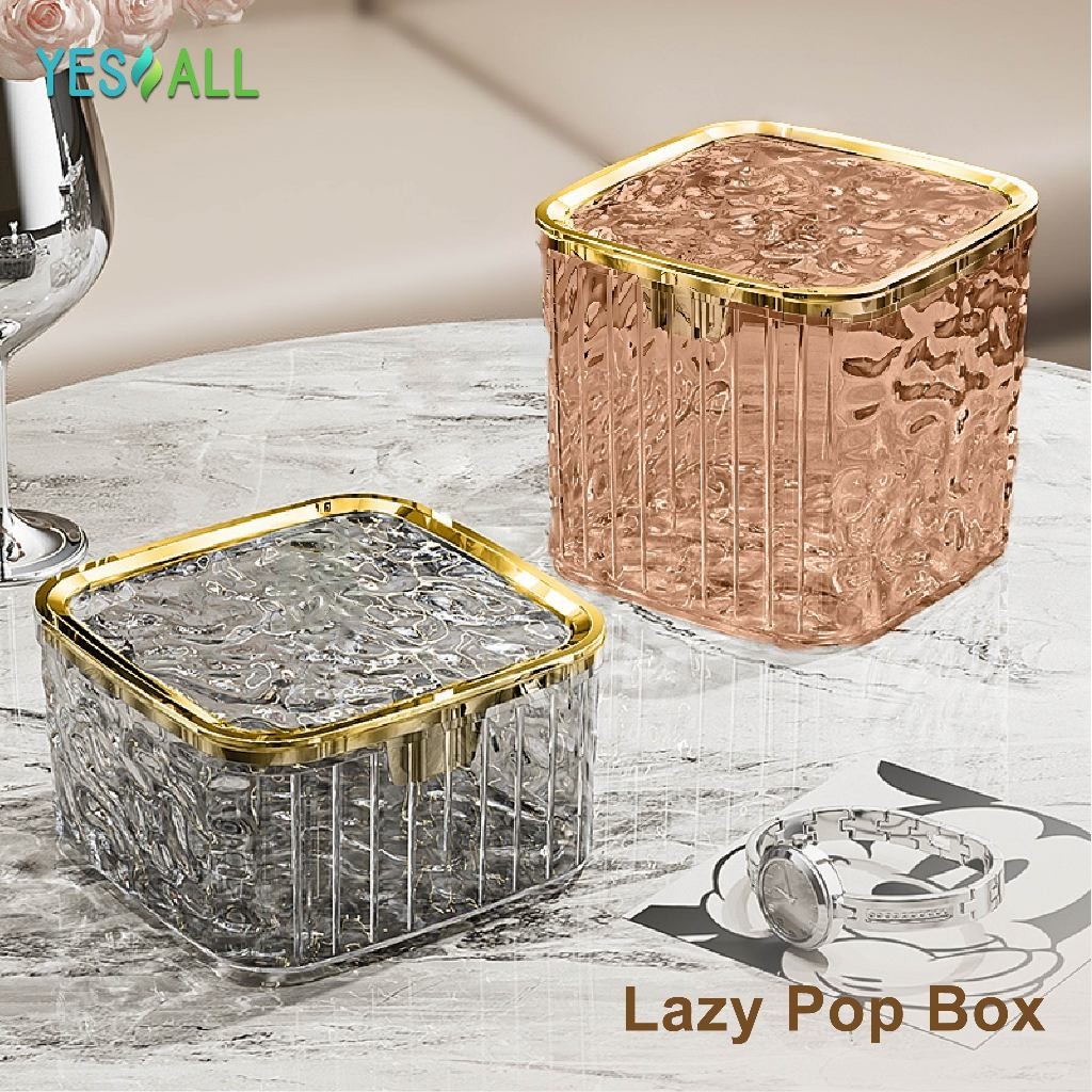 

New YESALL Kotak Penyimpanan Tekan Otomatis - Kotak Meja Transparan Estetik Tutup Tekan Rak Organizer Kosmetik / Alat Tulis / AksesorisPremium