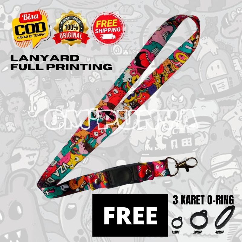 

Lanyard Gantungan Bonus 3 Karet Motif DOODLE SANTA Full Print Bolak Balik