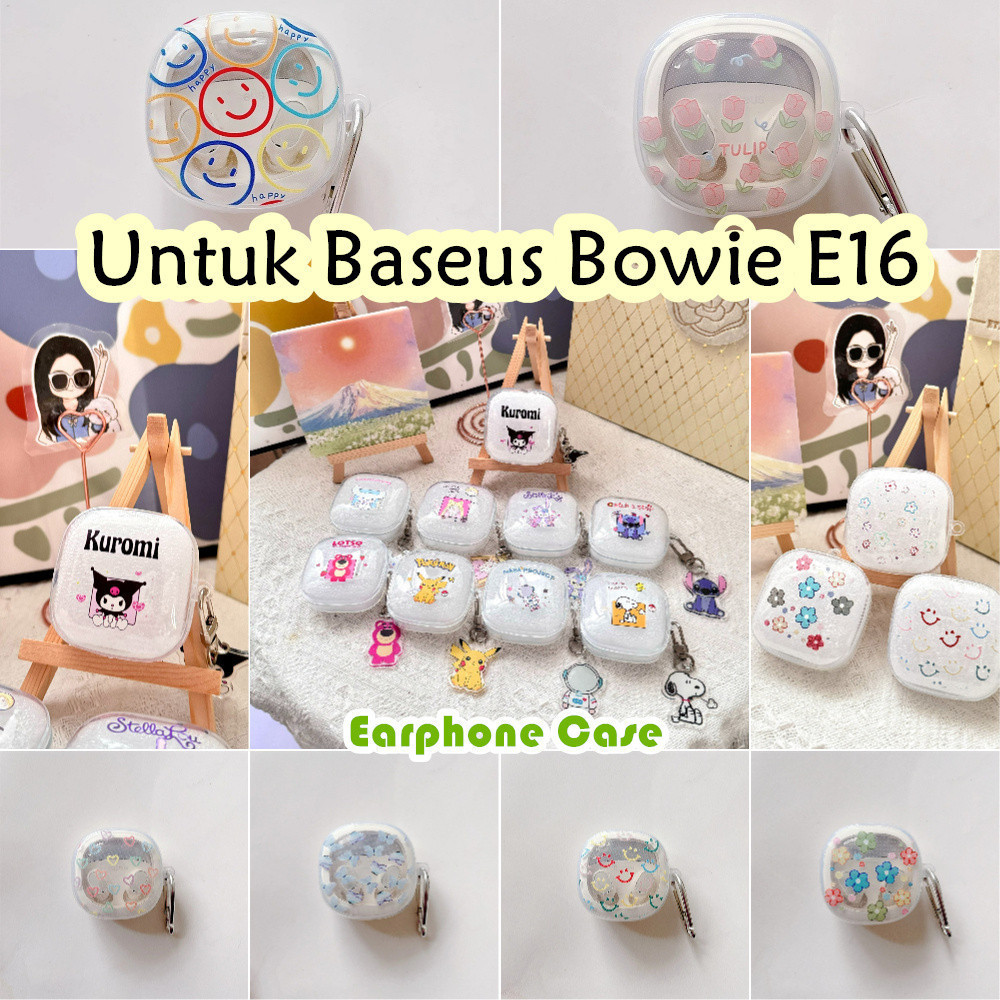 【distinctive】Untuk Baseus Bowie E16 Case Lucu transparan Pola Soft Silicone Earphone Case NO.2