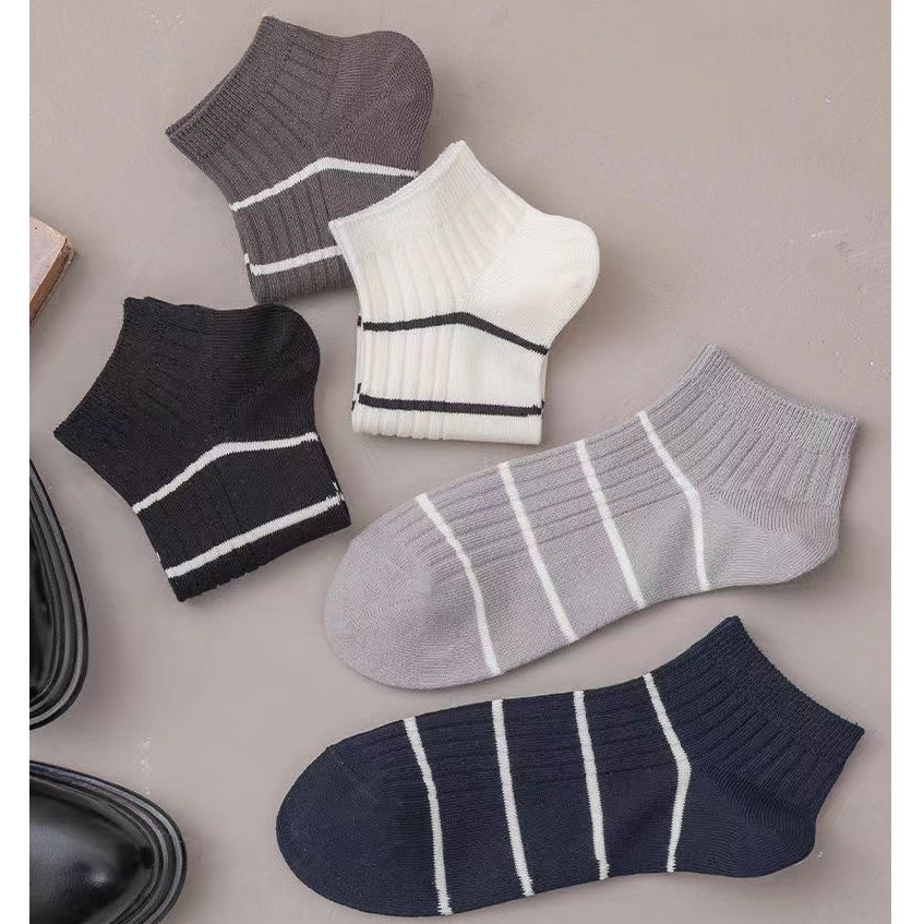 Kaos Kaki Motif Garis KK243 Korea Kaus Kaki Panjang Betis Warna Cewek Cowok Marannu Keren