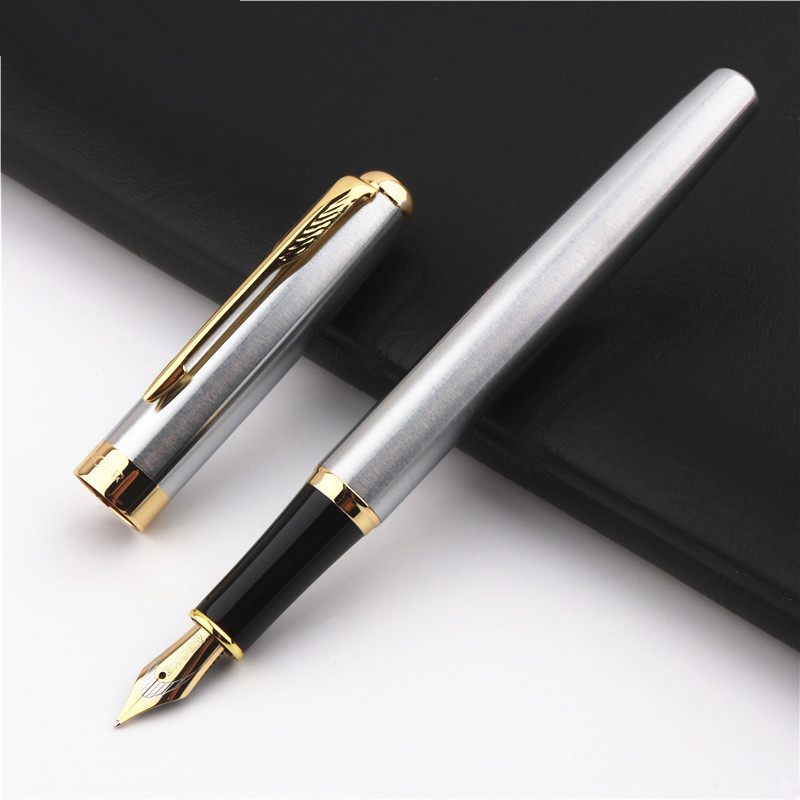 

Baoer 388 Classic Stainless steel Business Medium Nib Fountain Pen new Silver Golden Trim