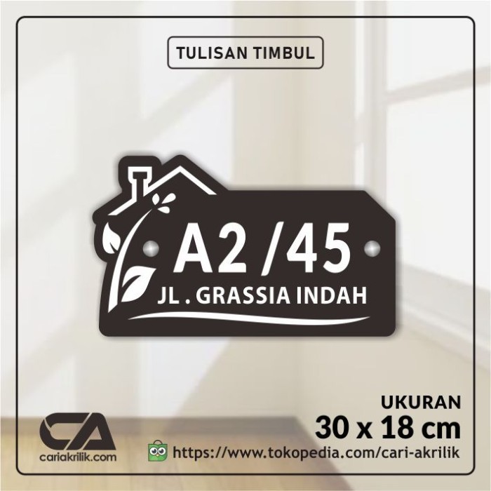 custom nomor rumah akrilik / acrylic / akrilik nomor rumah  - Hitam-Putih, Tidak Timbul
