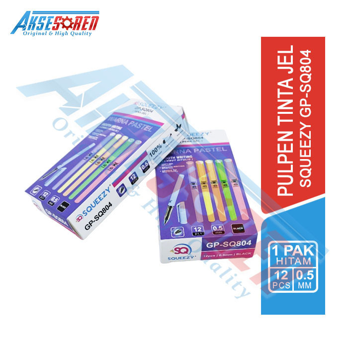 

Aksesoren Pulpen Gel Squeezy GP-SQ804 [1 Pack/12 Pcs] / Ballpoint Smooth Writing / Balpen Jel Hitam / Pena Warna Pastel