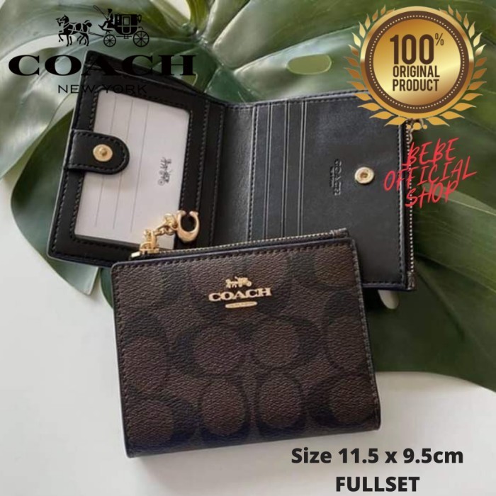 [ORIGINAL] COACH Snap Card Case Wallet Leather Brown / Dompet Coach