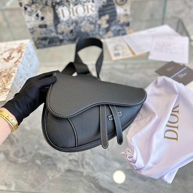 New Counter ORI original Dior Saddle Bag Black Grain Men's Fashion Style Shoulder Bag