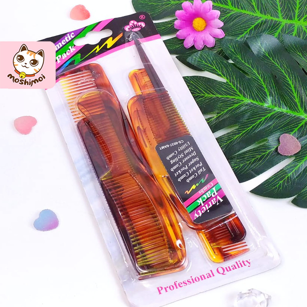 Sisir Rambut Wanita / Sisir Fashion Anak Set Isi 6 Warna Coklat Bening