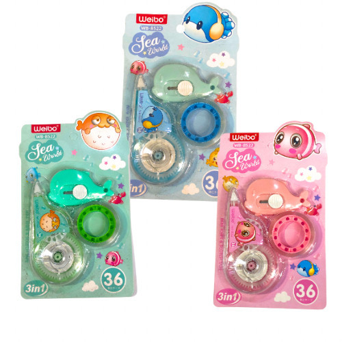 

Correction Tape Mini Knife & Scotch Tape 3in1 Weibo WB-8522 Sea World Set Alat Tulis- SHAGB