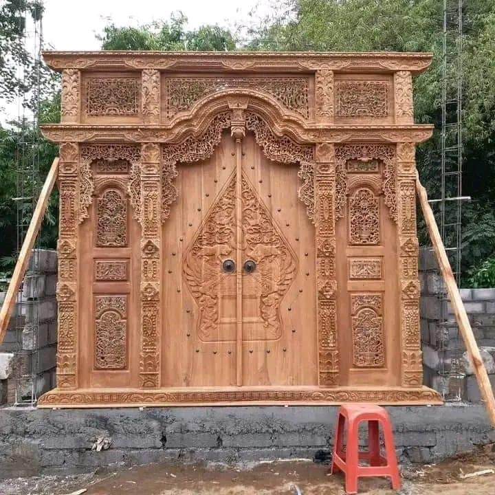 pintu gebyok ukir jati jepara ukuran 3 meter sudah motif kelir