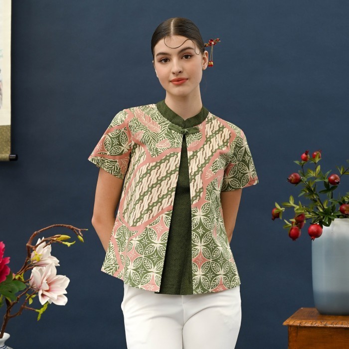Blouse Batik Wanita Model Cheongsam Imlek Baju Batik Kantor - 327 UBI -