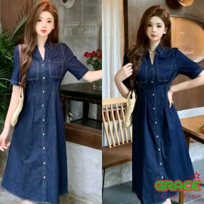 REAL Midi Dress Jeans Danielle / Denim Dress / Kasual Dress Korea Modis Style Gracecoll