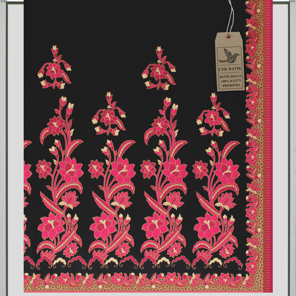 Kain Motif Batik Bunga Kombinasi Warna Hitam Manis