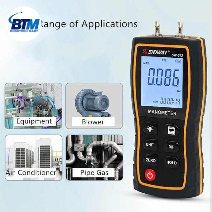 Manometer Sndway SW-512B Air Pressure Gauge Differential SW512B Tester
