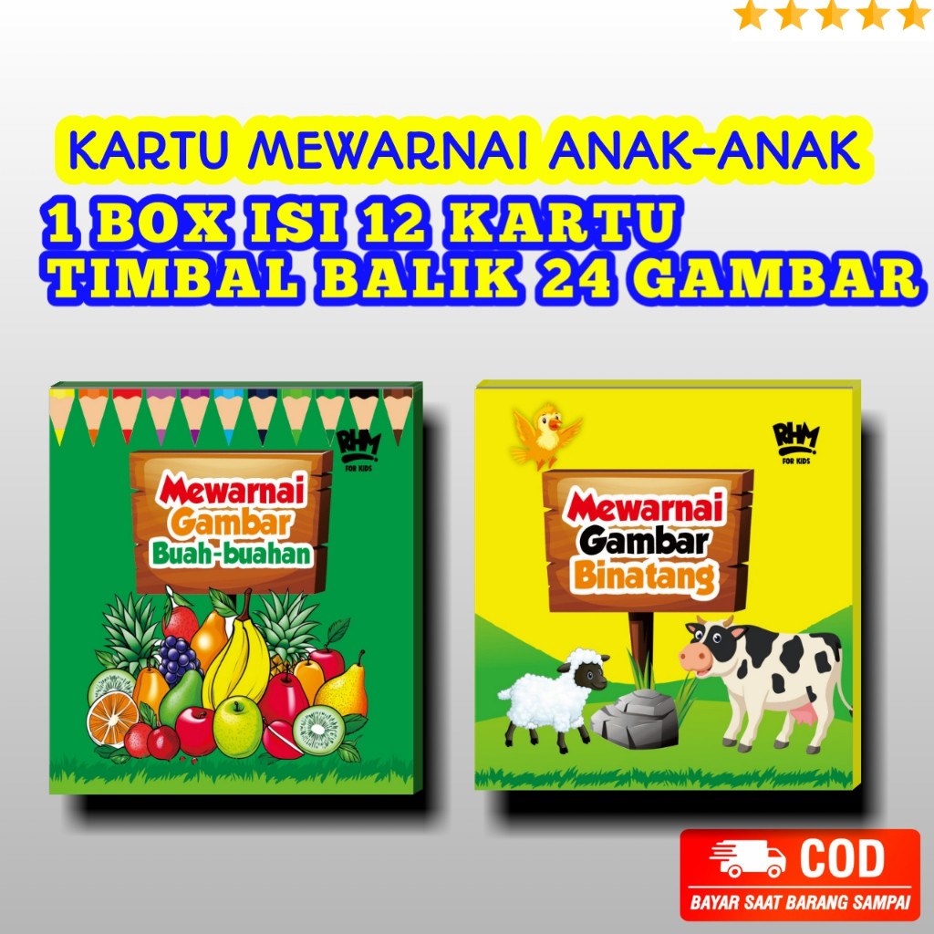 

Kartu Mewarnai Anak / Edukasi Mewarnai Karakter Hewan / Buah - Buahan / DLL /emilabooks