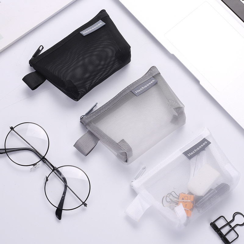 

[HARU] Minimalist Nylon Mesh Pouch/Pencil Case Triangle Tempat Penyimpanan Alat Tulis Kotak Pensil Pouch Serbaguna Tentengan Lucu