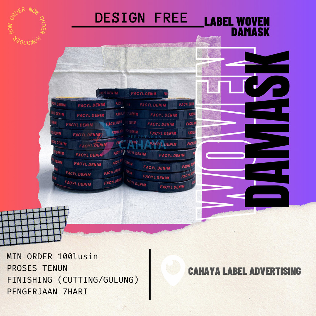 

4x4cm label woven damask, label rajut, label tenun, label tas, label kaos, label hijab, merek