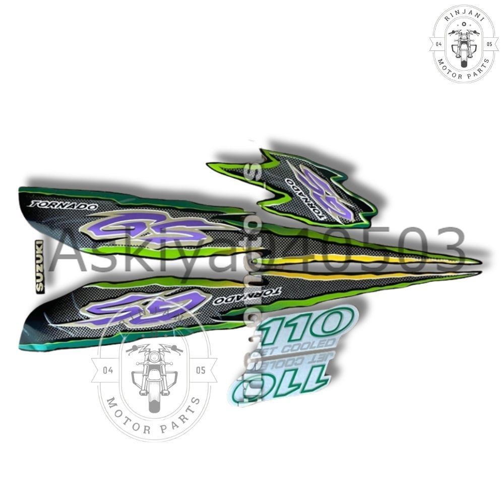 TICKER STRIPING SUZUKI TORNADO GS 110 2007 HITAM HIJAU STIKER LIST LIS BODY TORNADO Persis Ori