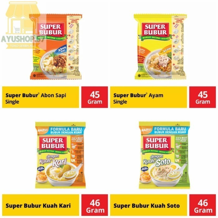 

Super Bubur Instant Bergizi [45gr] - Ayam - AYUSHOP57