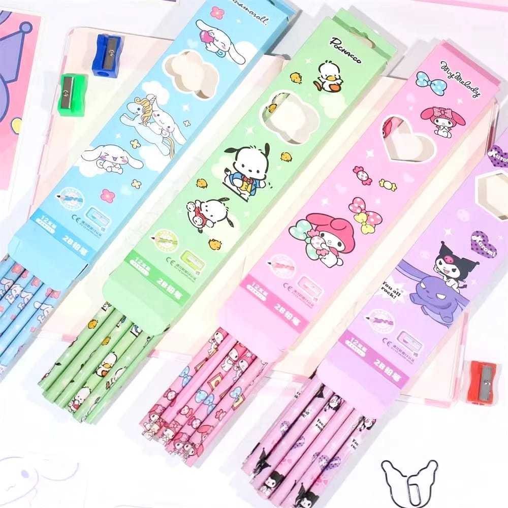 

Pensil 2B Box isi 12pcs Pensil 2B Karakter Morol, Kuromi isi 12pcs + serutan