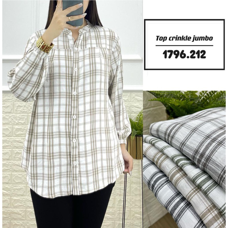 BLOUSE JUMBO KEMEJA CRINKLE MOTIF KOTAK KOTAK