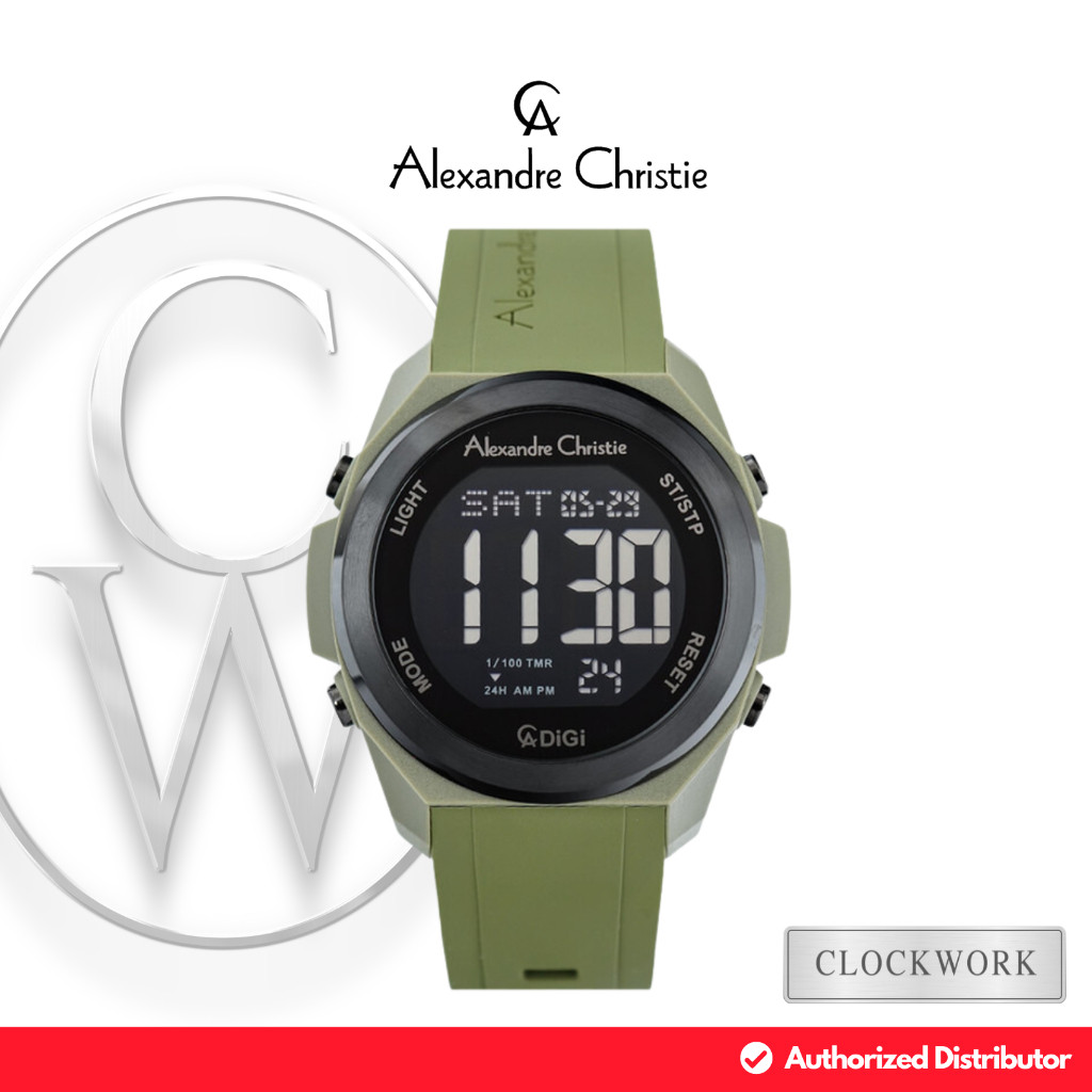 Jam Tangan Pria Alexandre Christie AC 9342 MHRIGBAGN Karet Digital Sporty Hijau