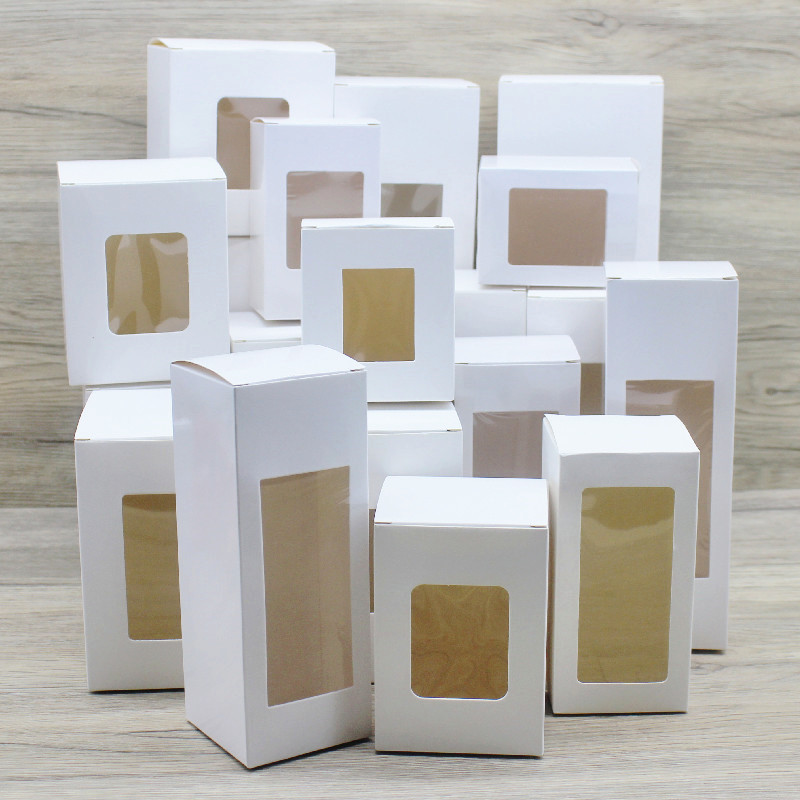 

New 5Pcs Rectangle Window Box 6X6/7x7/8x8/9x9x High Paper Package Box White/ Kraft Gifts Candy Wedding /New Year Favors Box