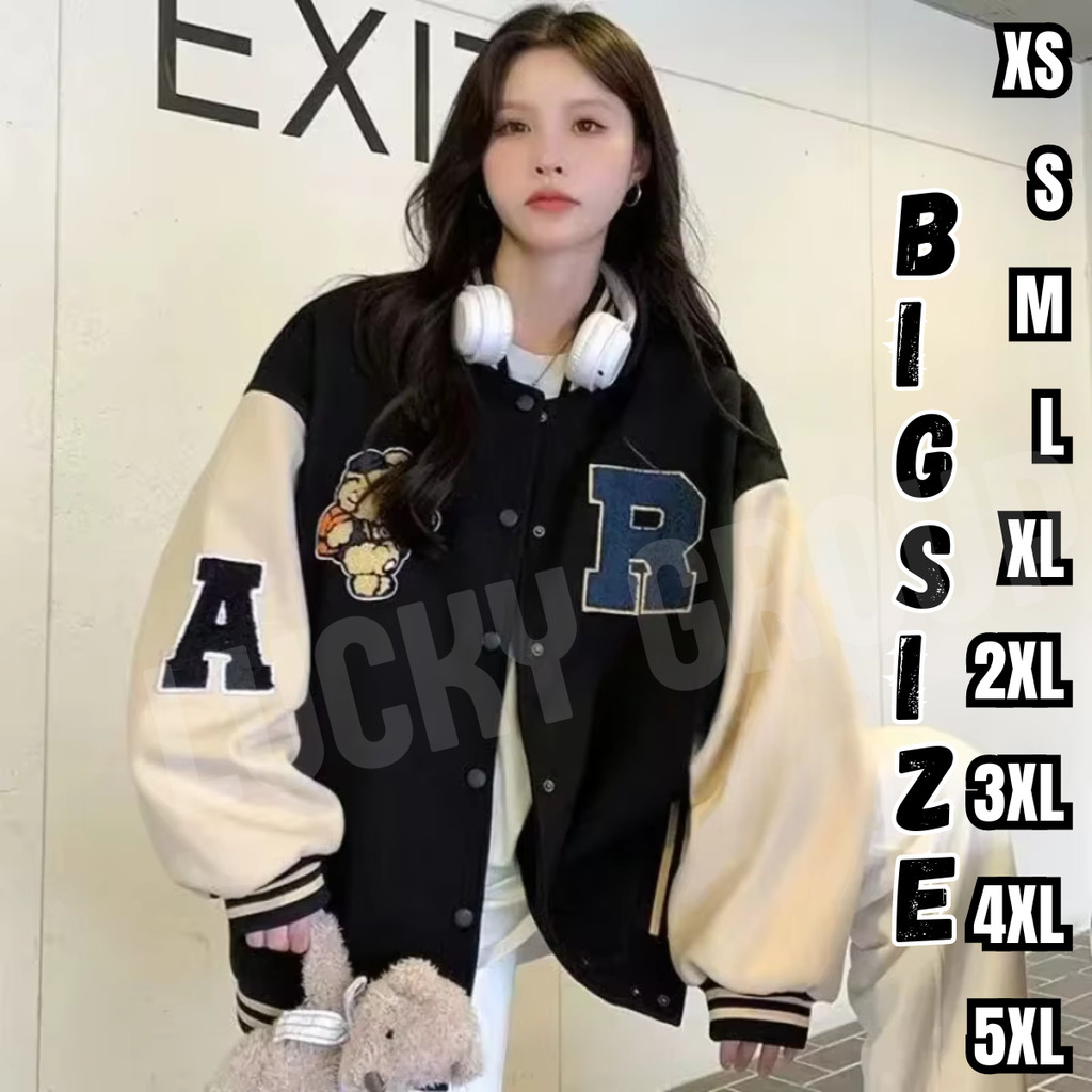 Jaket Baseball Bomber Korean Style Wanita Jumbo Oversize XS-5XL Premium Bisa Custom Couple Pasangan