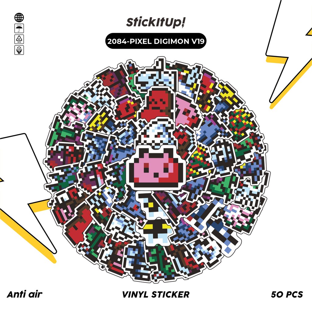 

COD✨ 50 Pcs Stiker Pack PIXEL DIGIMON V19 Lucu Aesthetic Vynil Waterproof untuk Freebies Sticker Buku Journal Casing HP Laptop