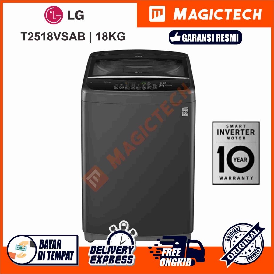MESIN CUCI LG 18 KG T2518VSAB AUTOMATIC 1 TABUNG INVERTER - BLACK